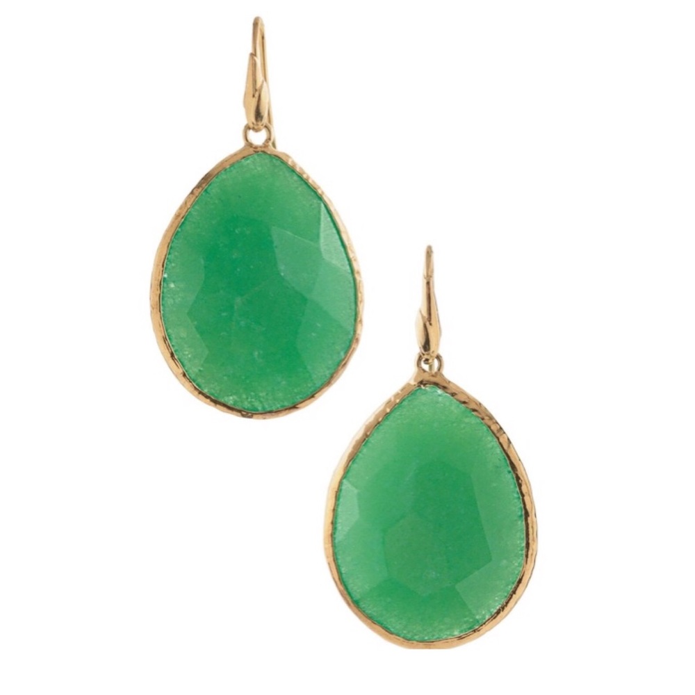 :: Stella & Dot |🍀⚜️Jade Green + Gold Serenity Glass Drop Earrings Retir… - Picture 3 of 7